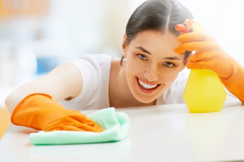 Safety-focused carpet cleaning team preparing equipment