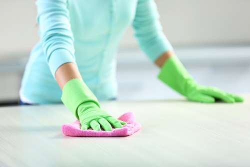 Professional cleaners maintaining desks and shared office areas in TW13
